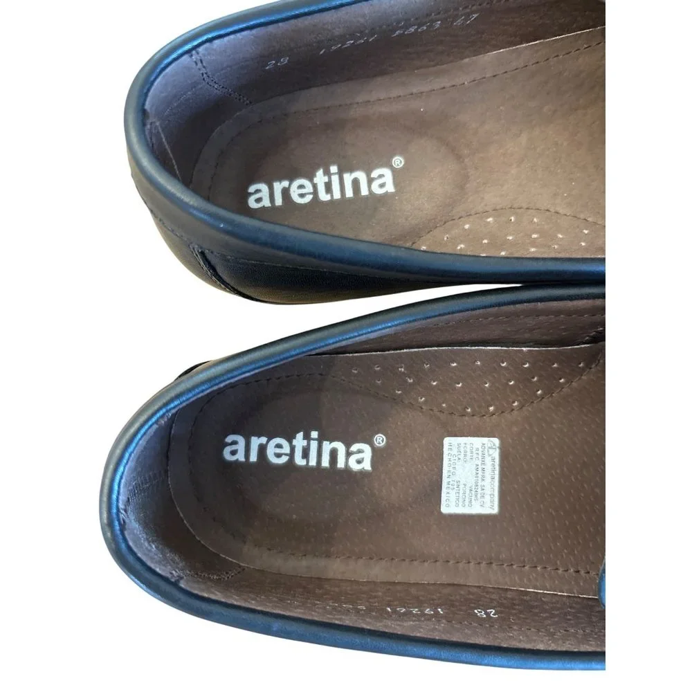 Aretina Mens Loafers Slip Ons Black Leather‎ Luxury Classic Comfort Shoe